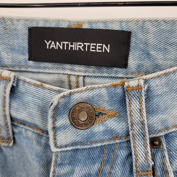 Yan13 Women Blue 100% Cotton 9" High Rise Destroyed Frayed Hem Jeans Size 26 - Picture 4 of 13